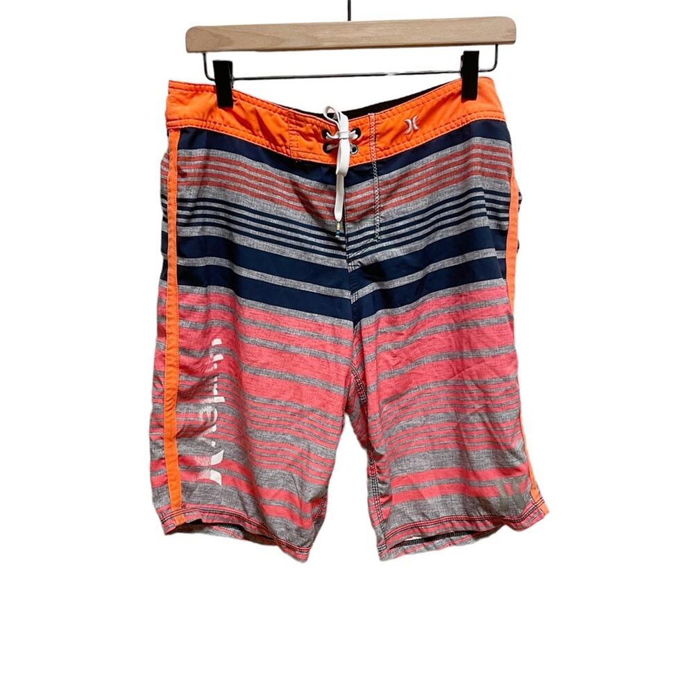 Hurley Phantom Orange Blue Striped Surf Swim Boardshorts 32